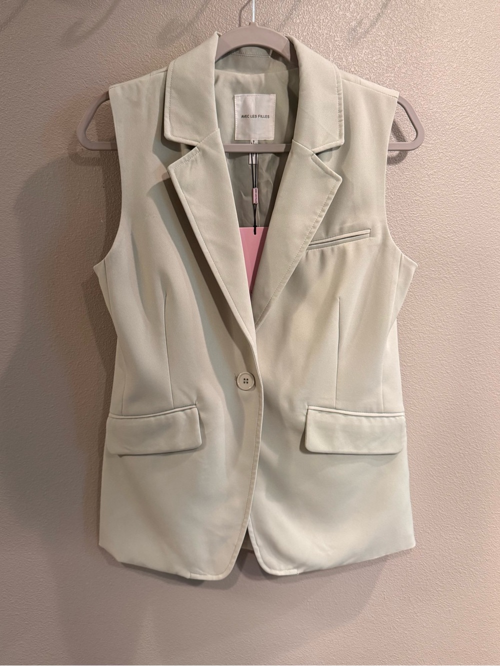 Avec Les Filles Single Button Blazer Vest in Light Sage NWT